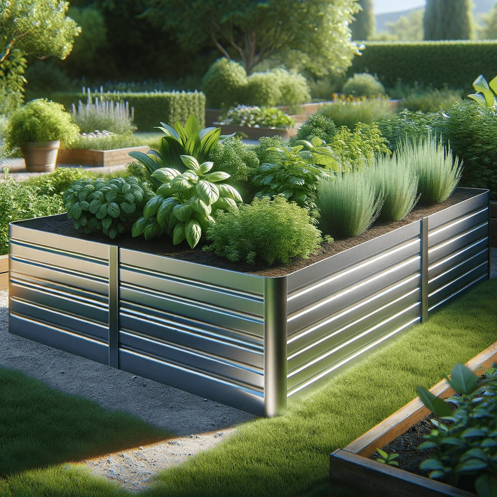 Hochbeet im Garten aus Aluminum